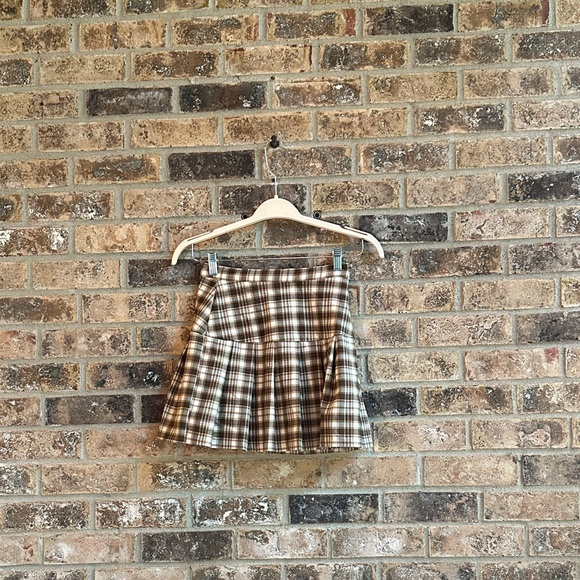 H&M Checkered Skater Skirt in Brown and Cream - Picture 1 of 3